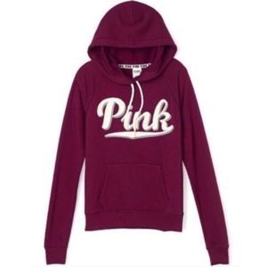 Victoria’s Secret VS PINK Maroon Burgundy and White Embroidered Logo Hoodie